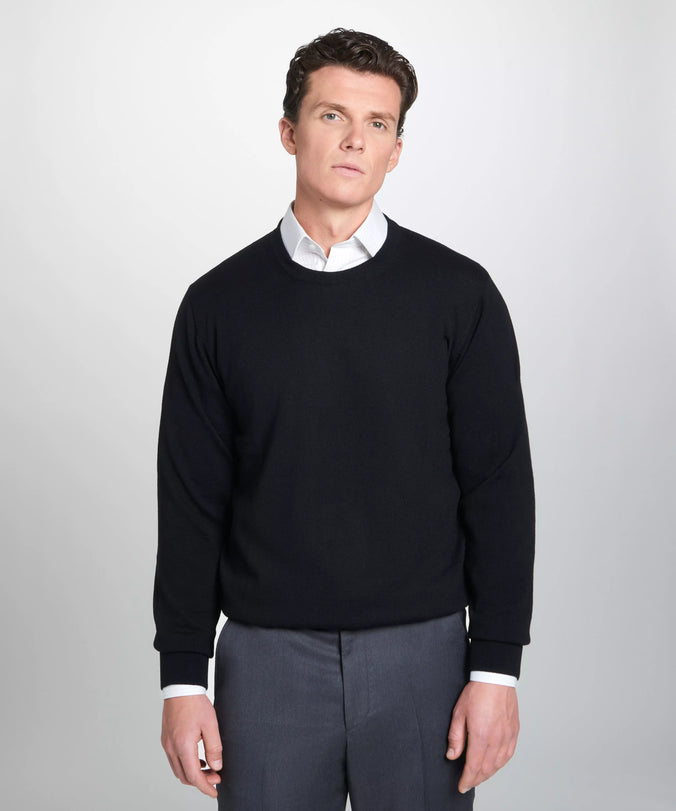 Black Merino Wool Crew Neck Sweater