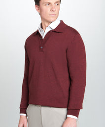 Burgundy Merino Wool Long Sleeve Polo Shirt