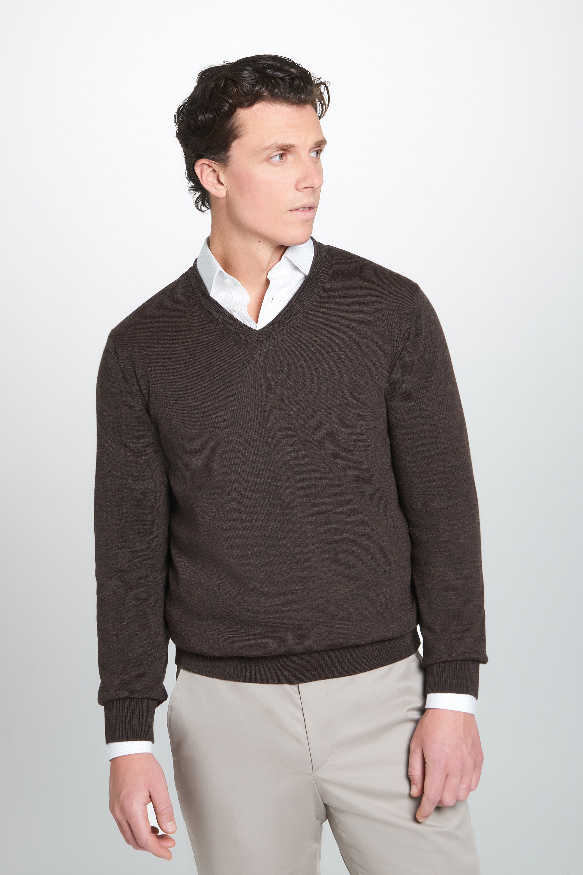 Chocolate Merino Wool V-Neck Sweater