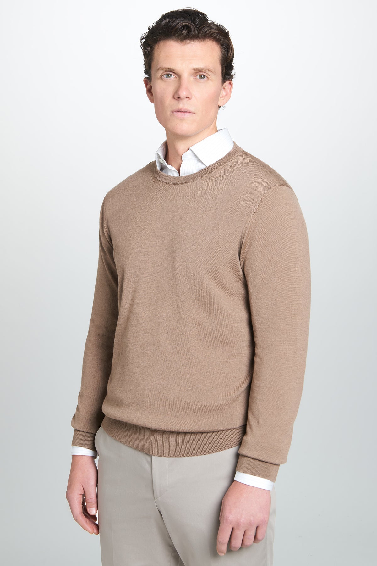 Camel Merino Wool Crew Neck Sweater