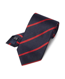 Navy Blue & Red Single Stripe Silk Woven Tie