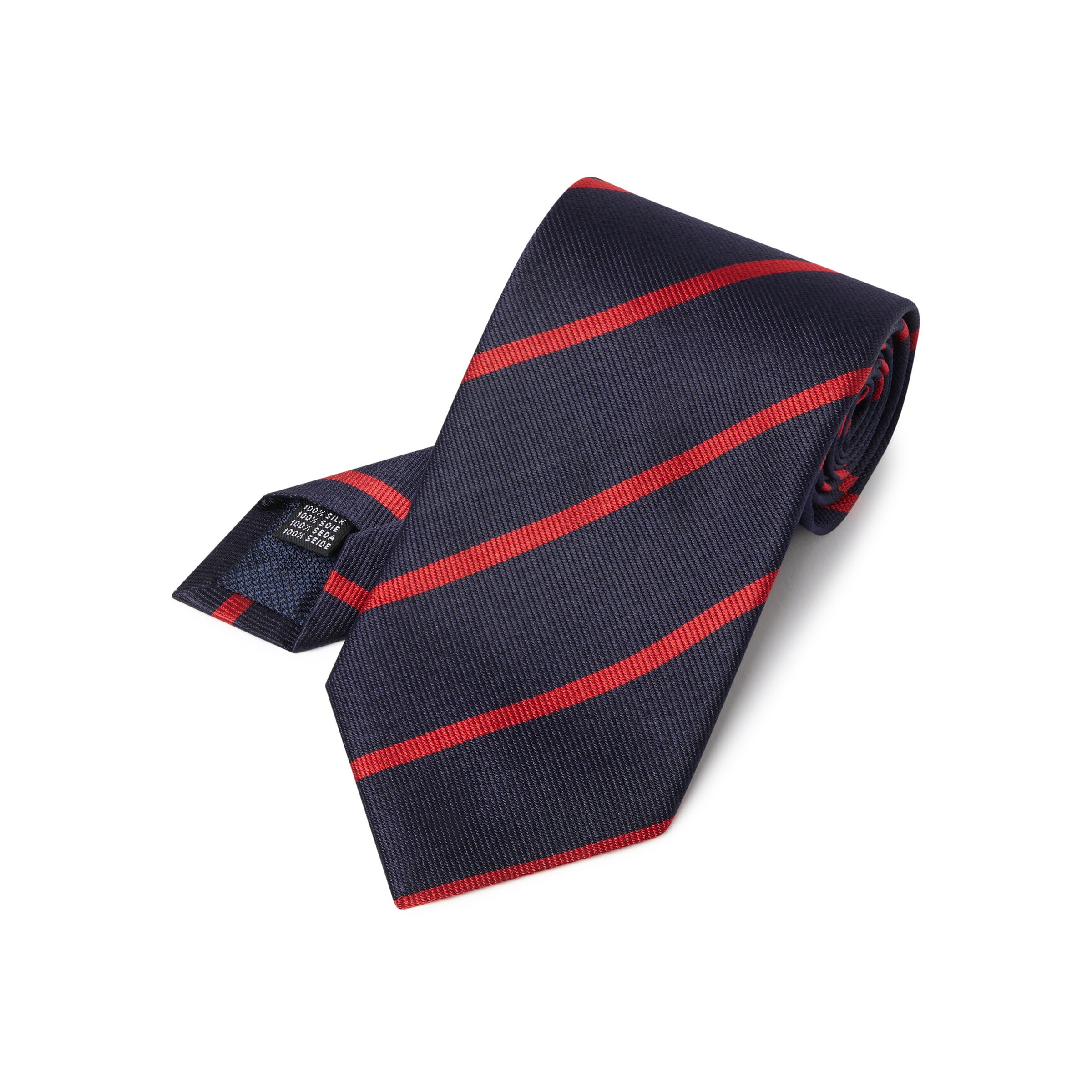 Navy Blue & Red Single Stripe Silk Woven Tie