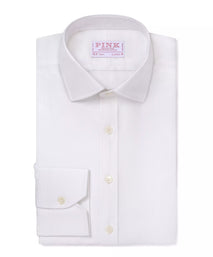 White Classic Fit Twill Herringbone Formal Shirt