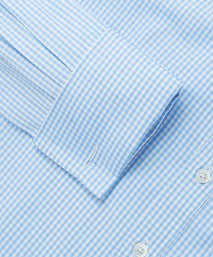 Pale Blue & White Classic Fit Double Cuff Core Poplin Gingham Formal Shirt