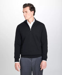 Black Merino Wool Zip Neck Sweater