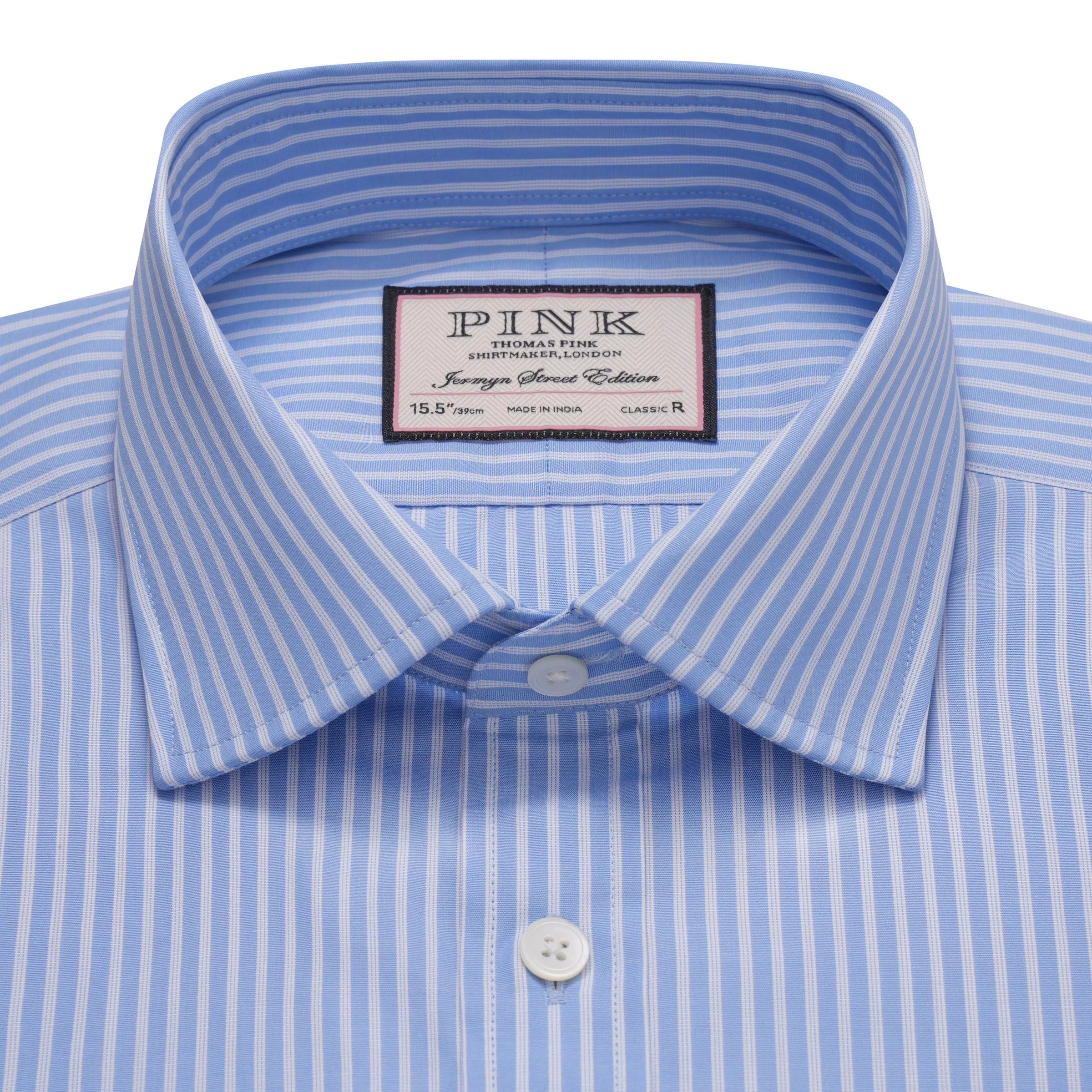 Blue & White Classic Fit Formal Tacking Stripe Shirt