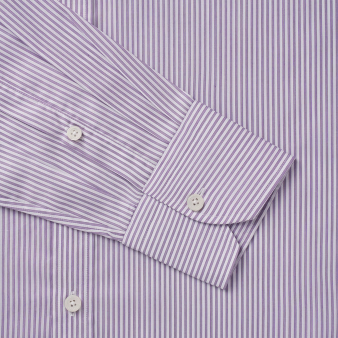 Purple & White Slim Fit Piumino Twill Stripe Formal Shirt