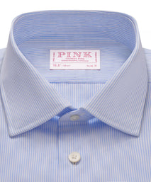 Sapphire Blue & White Slim Fit Panama Thin Stripe Formal Shirt