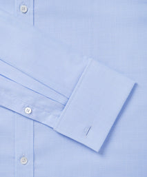 Pale Blue & White Slim Fit Double Cuff Prince of Wales Check Formal Shirt