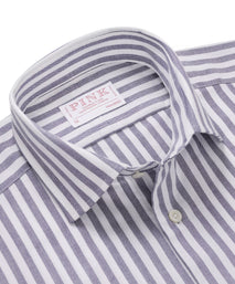 Navy Blue & White Tailored Fit Smart Casual Striped Oxford Shirt