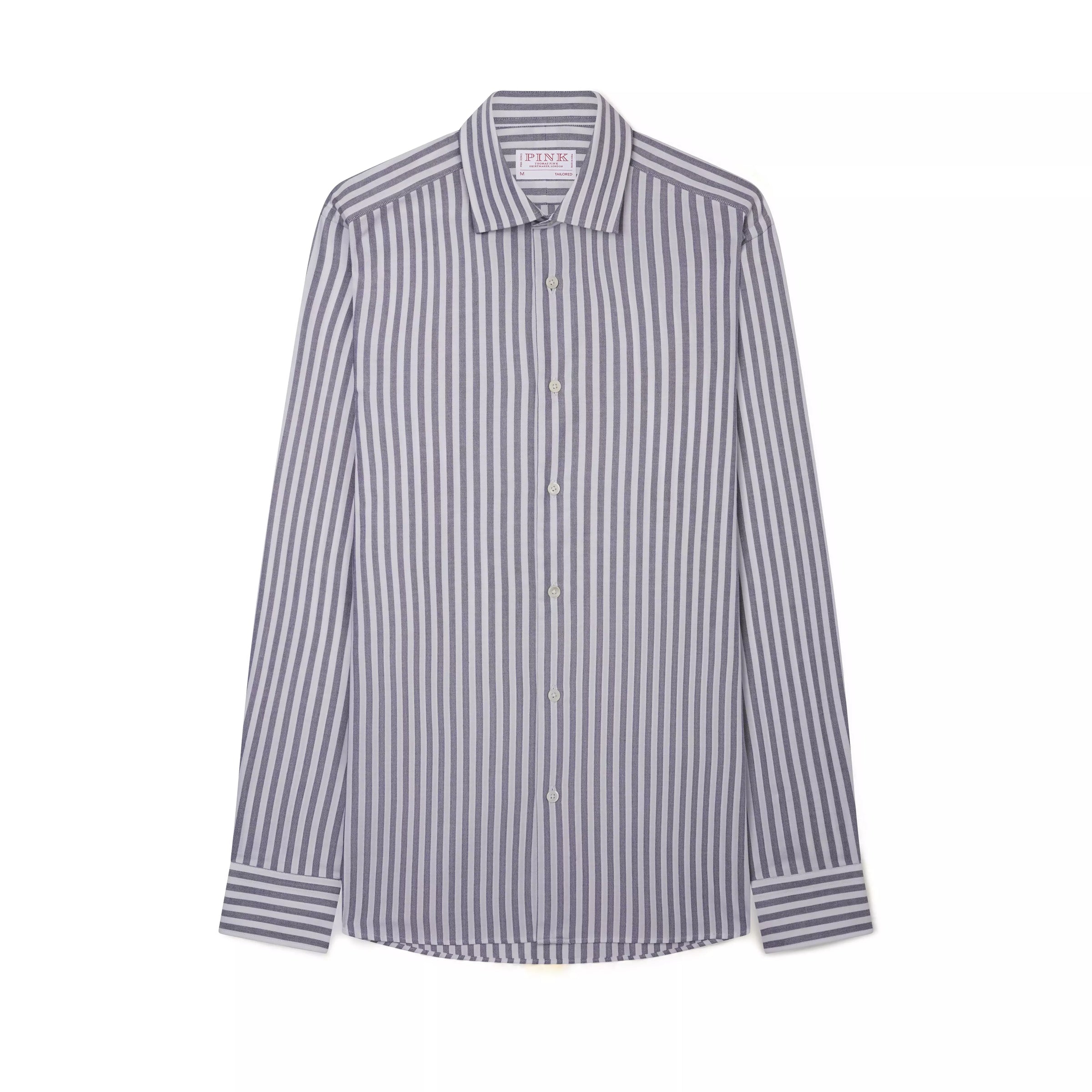 Navy Blue & White Tailored Fit Smart Casual Striped Oxford Shirt